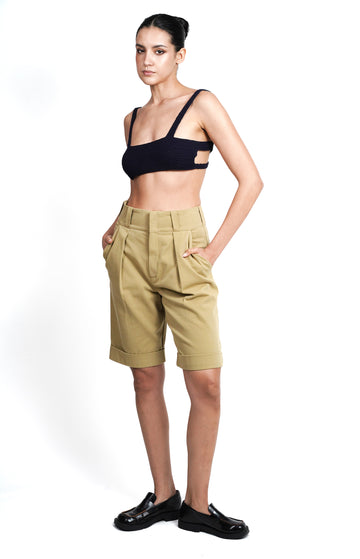 Beige Shorts With Turn Up