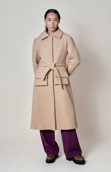 Beige Wool Boucle Overcoat