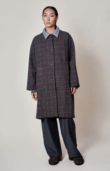 Hot Chocolate Checked Wool Coat