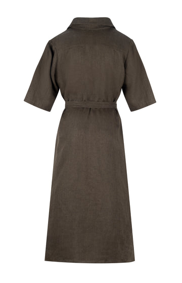 Green Short Sleeve Linen Shirtdress