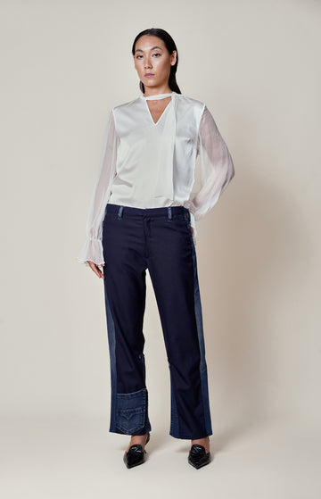 Navy Merino Upcycled Denim Trousers