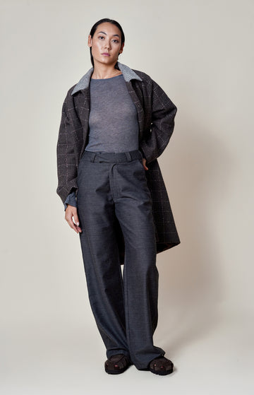 Dark Grey Mid Rise Straight Leg Trousers