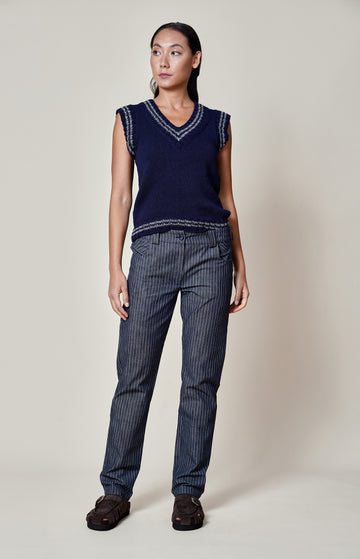 Blue Striped Straight Cut Denims