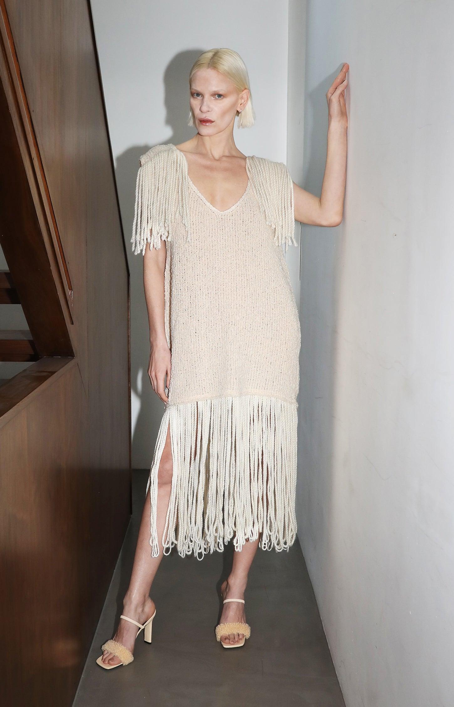 Cream fringe clearance dress