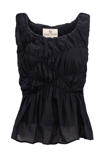 Black Cotton Ruched Tank Top