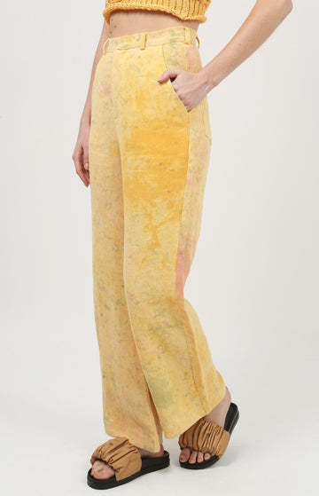 Yellow Linen High Rise Trousers