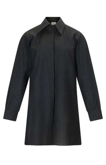 Black and Green Cotton Seersucker Shirtdress