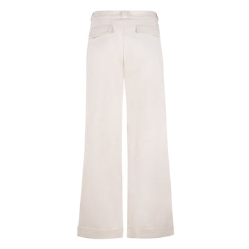 Ecru Mid Rise Cotton Twill Trousers