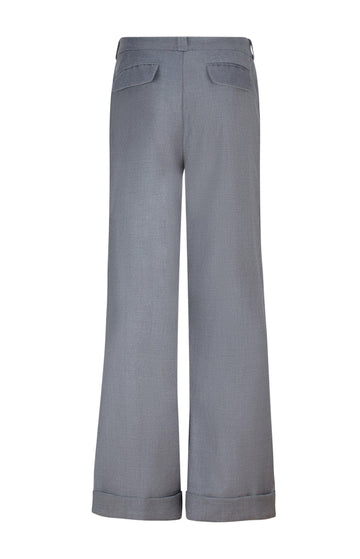 Grey Wool Mid Rise Trousers