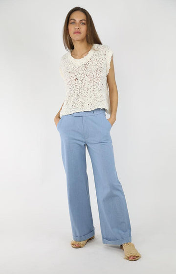 Lightblue Mid-Rise Denim Trousers