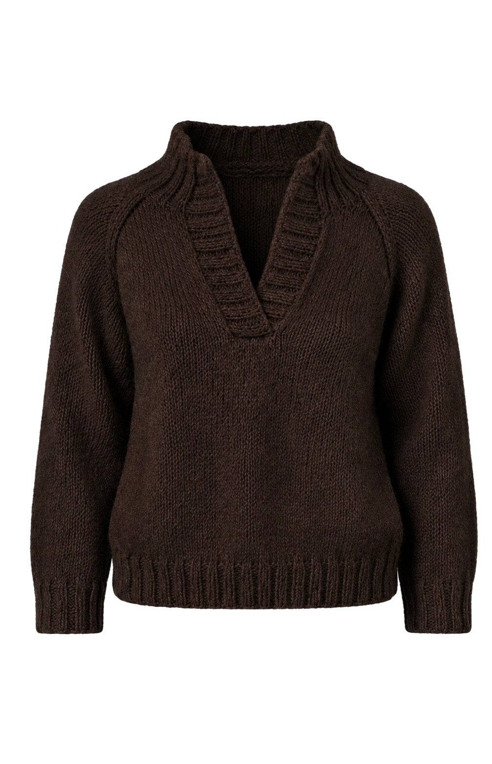 Brown Handmade Natural Alpaca Wool Cotton Polo Neck Jumper