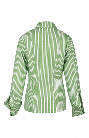 Green And White Striped Linen Cotton Blend Shirt