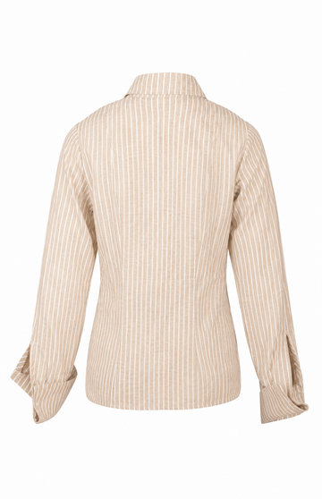 Beige And White Striped Cotton Linen Blend Shirt