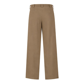 Beige Cotton Twill Wide Leg Trousers