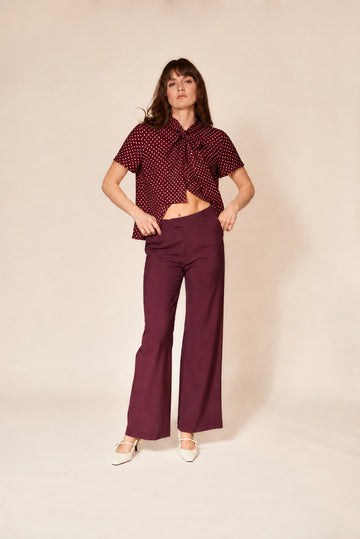 Red Polka Dot Short Sleeve Bow Shirt