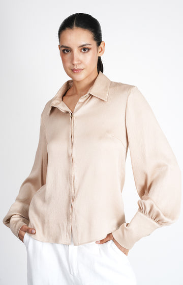 Beige Hammered Silk Shirt