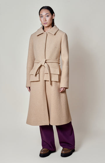 Beige Wool Boucle Overcoat
