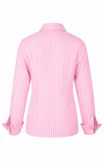 Pink And White Striped Linen Cotton Blend Shirt