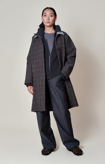 Hot Chocolate Checked Wool Coat