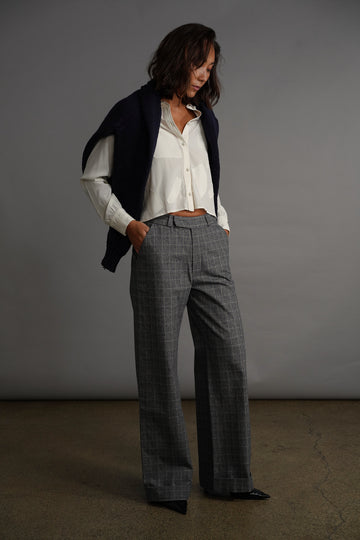 Blue Checked Cotton Mid-rise Trousers