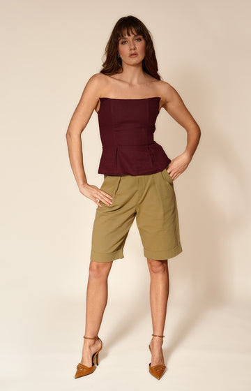 Beige Shorts With Turn Up