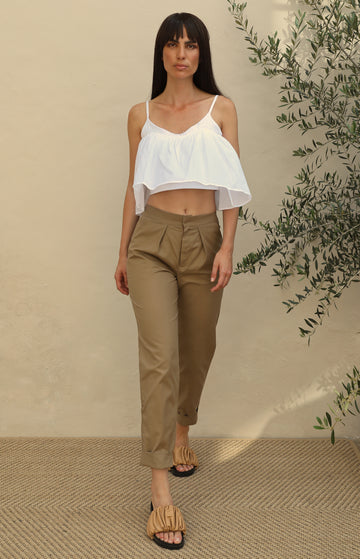 Beige Cotton Twill Trousers