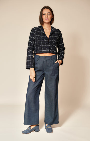 Navy Cropped Tweed Jacket