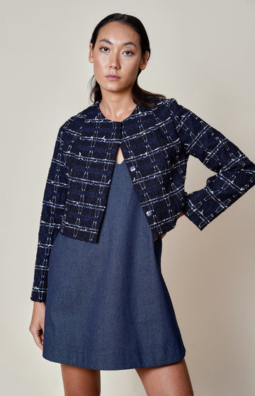 Navy Cropped Tweed Jacket