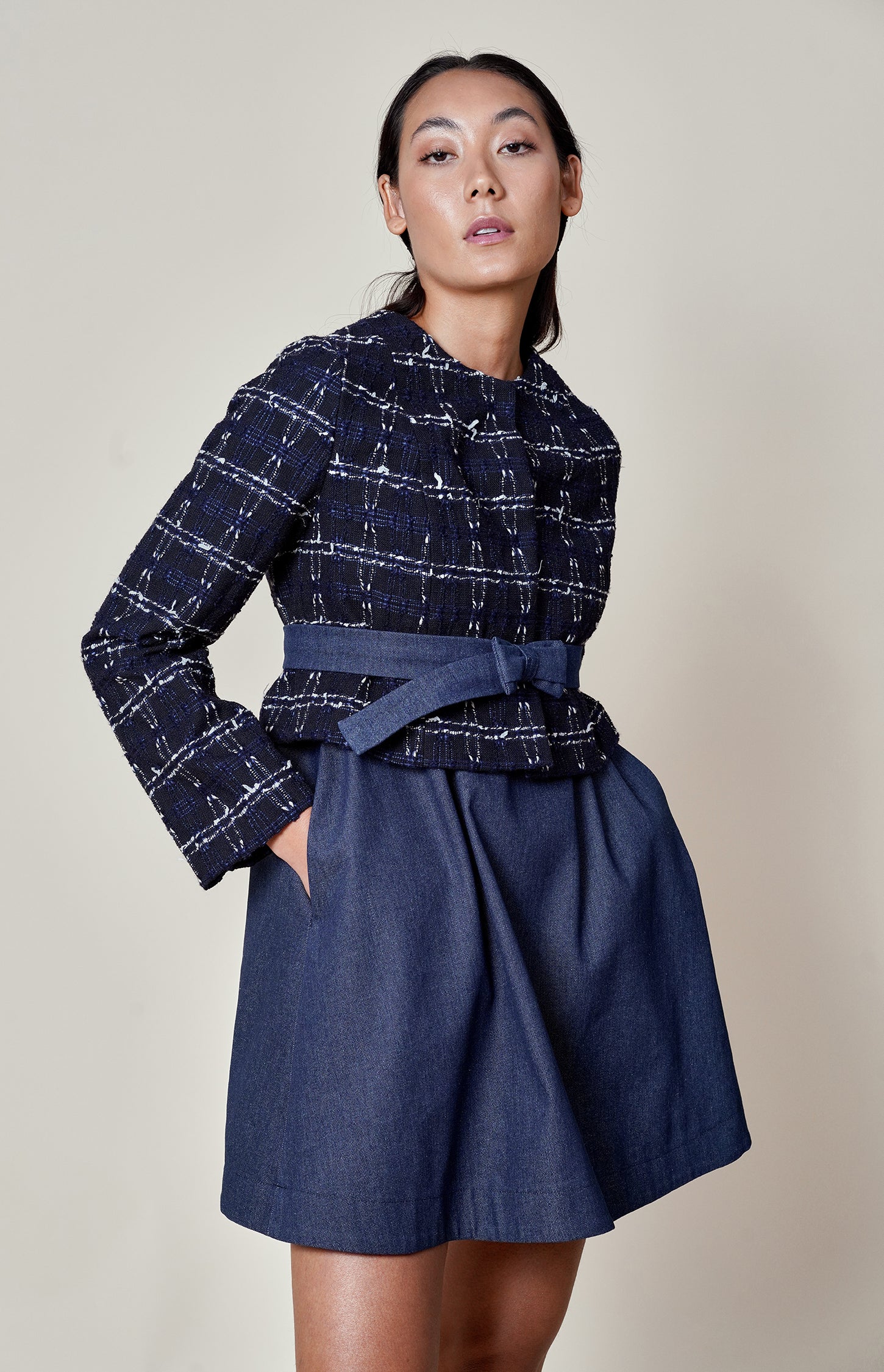 Navy Cropped Tweed Jacket