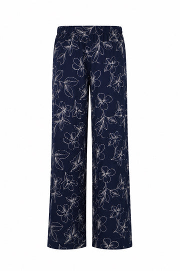 Navy Embroidered Cotton Viscose Blend Trousers