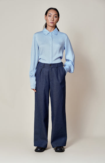Denim Cotton Wide Leg Trousers