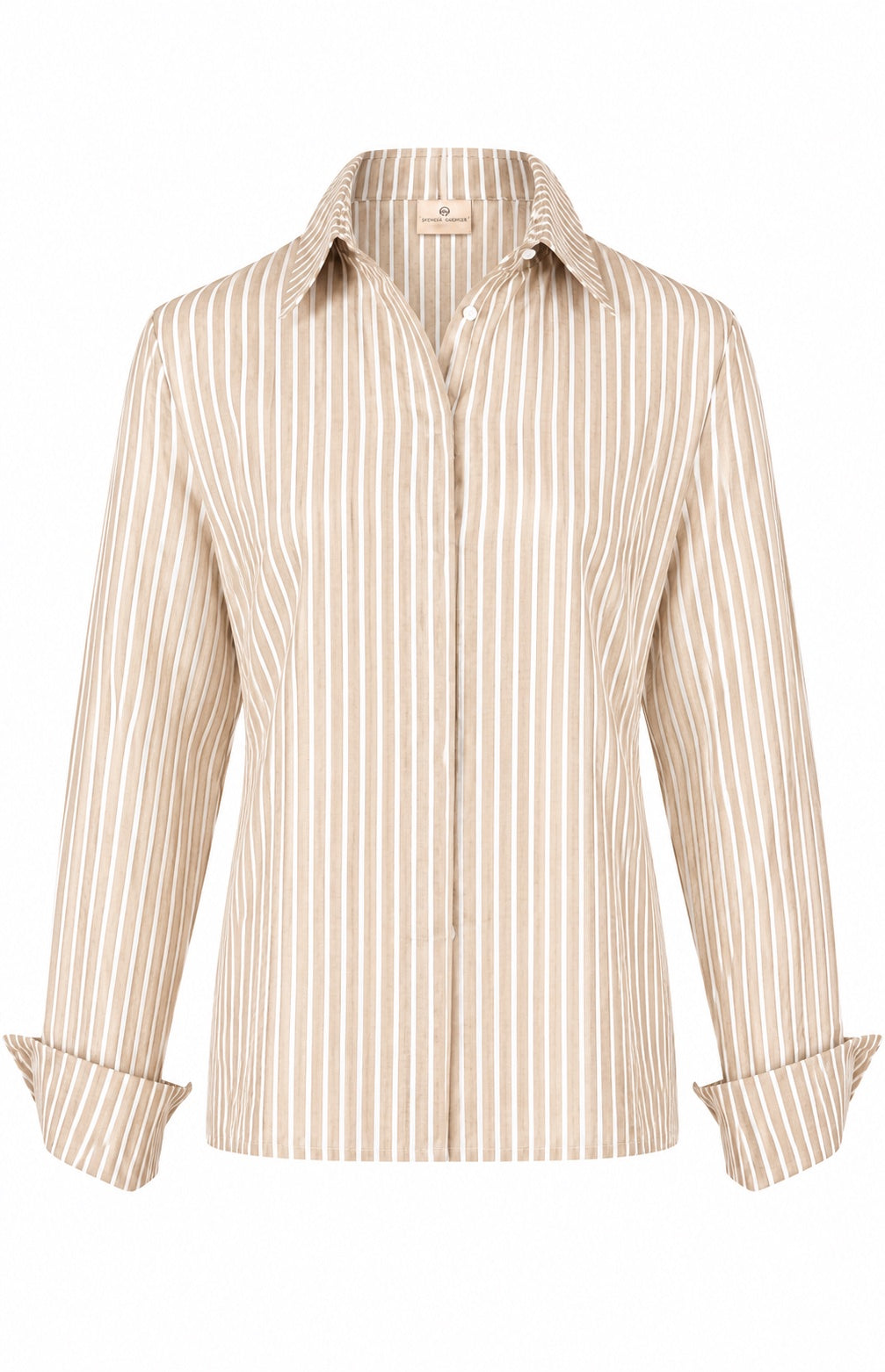 Beige And White Striped Cotton Linen Blend Shirt