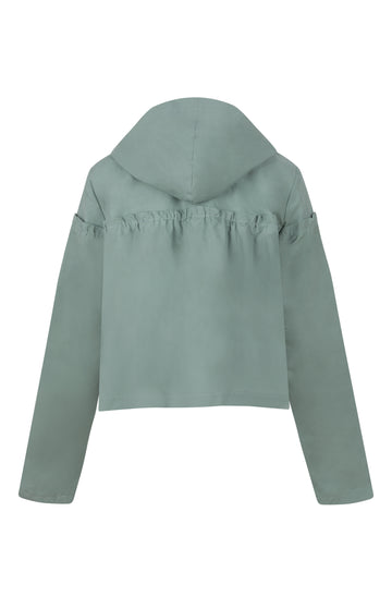 Light Teal Cotton Waxed Jacket With Hood