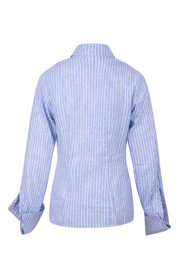 Light Blue And White Striped Linen Cotton Blend Shirt
