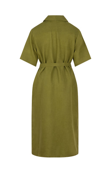 Green Short Sleeve Linen Shirtdress