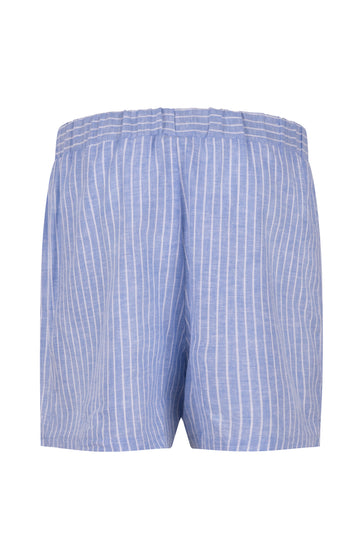 Light Blue And White Striped Cotton Linen Blend Shorts