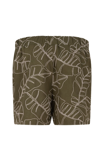 Green Cotton Viscose Blend Embroidered Shorts