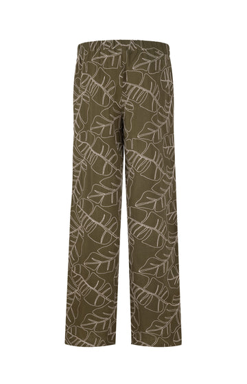 Green Embroidered Cotton Viscose Blend Trousers