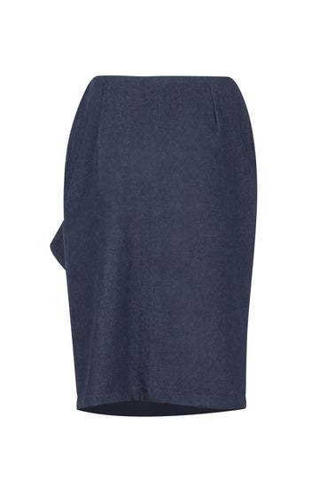 Navy Denim Skirt With Ruffles