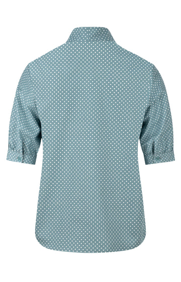 Teal Polka Dot Short Sleeve Bow Shirt