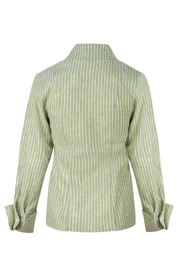 Green And White Striped Linen Cotton Blend Shirt