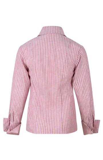 Pink And White Striped Linen Cotton Blend Shirt