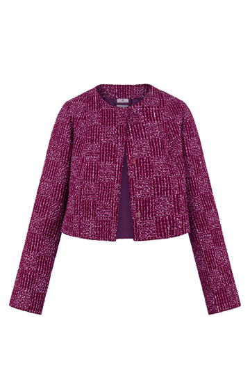 Wine Cropped Tweed Jacket