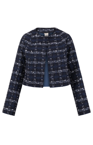 Navy Cropped Tweed Jacket