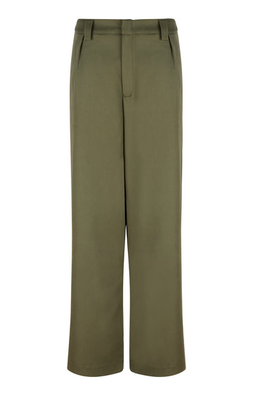 Beige Cotton Twill Wide Leg Trousers