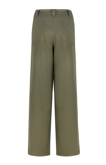 Beige Cotton Twill Wide Leg Trousers