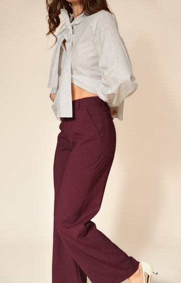 Burgundy Mid Rise Straight Leg Merino Trousers