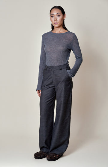 Dark Grey Mid Rise Straight Leg Trousers