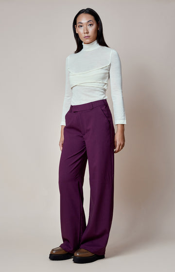 Wine Mid Rise Straight Leg Trousers