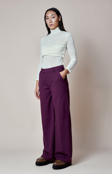 Wine Mid Rise Straight Leg Trousers